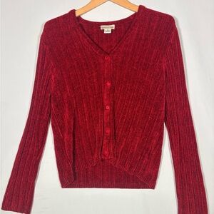 Ann Taylor Rich Red Button-Up Cardigan